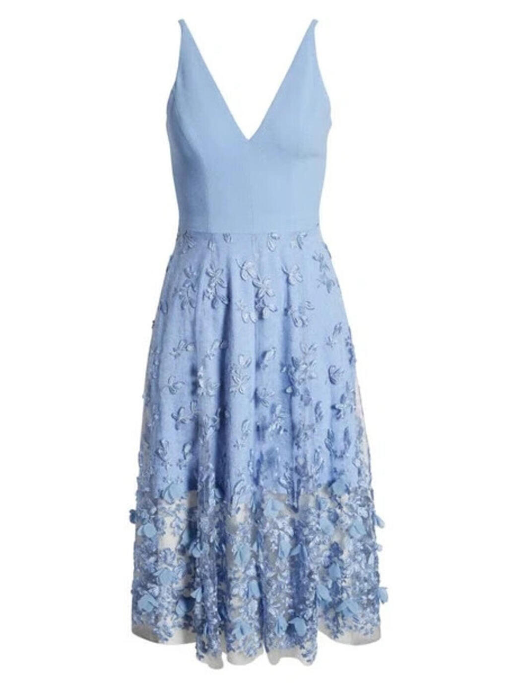 New, Dress The Population Darleen Floral Midi Dress In Sky Size L #Md1764
